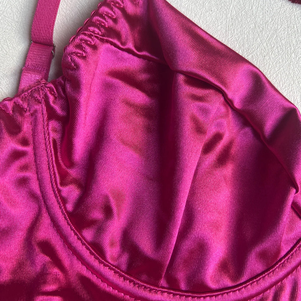 Ellolace Lingerie Satin Fin Dentelle Rouge 5Pièces