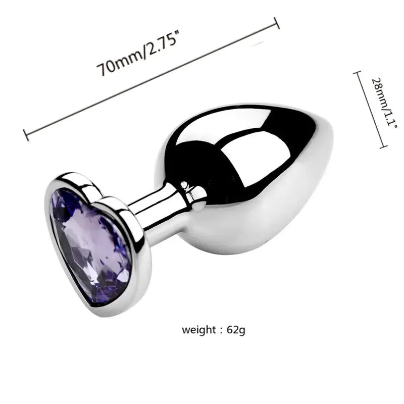 Plug anal en métal argenté avec cristal violet, set de 3 tailles