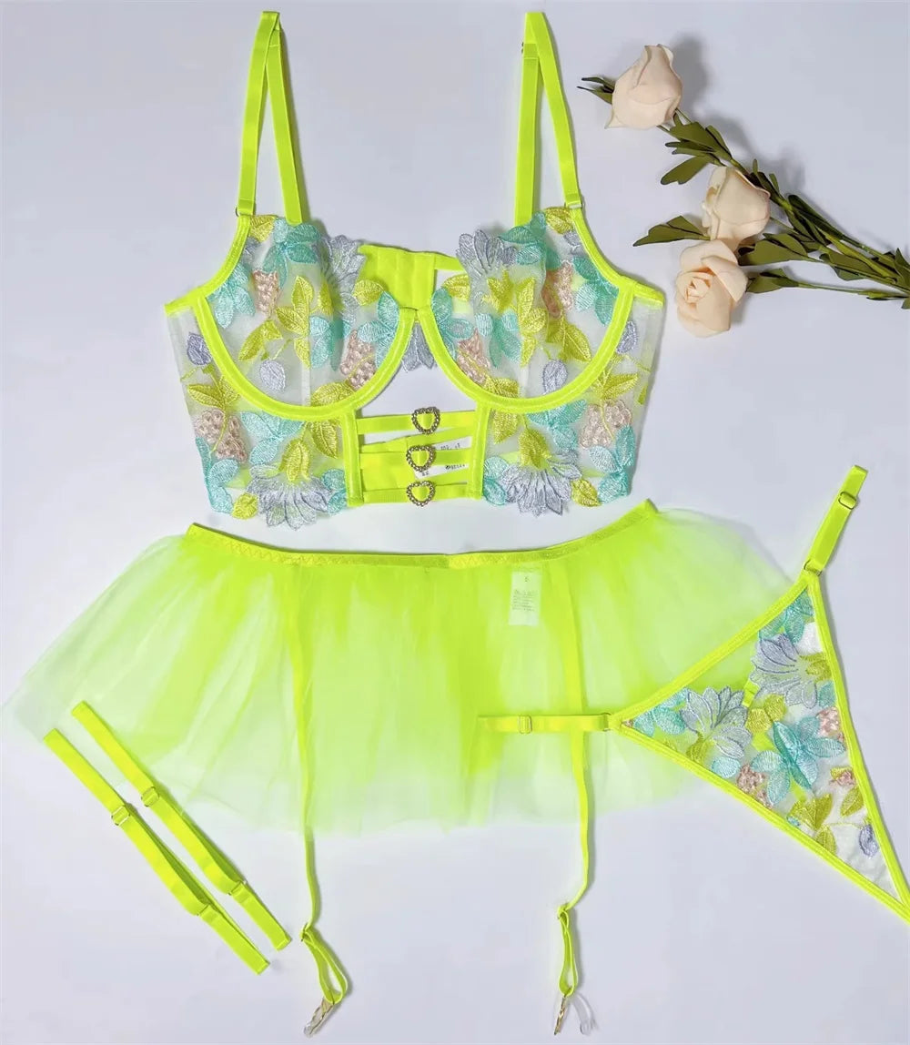 Les Secrets De Léa Lingerie Maille Transparente Taille Plus Neon Floral