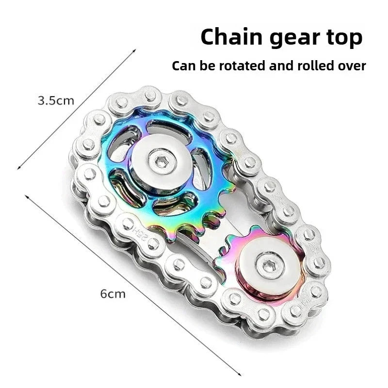 Metal Gear Hand Spinner en acier inox à engrenages et chaîne, LSDLBoutique, antistress fidget arc-en-ciel
