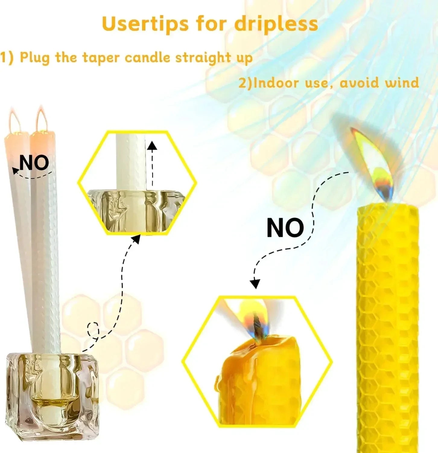 Bougies Coniques Cire d’Abeille Nid d’Abeille Beige Fait Main