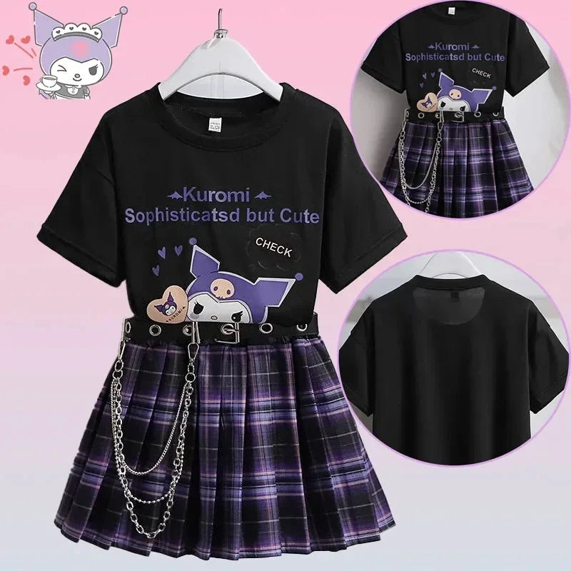 Ensemble cosplay Kuromi enfant – T-shirt et jupe violette