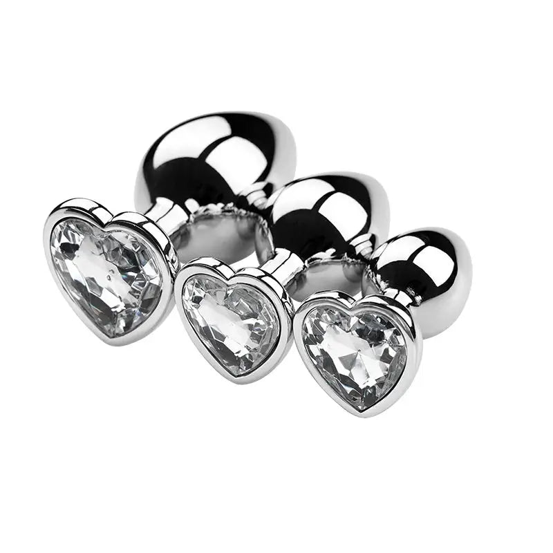 Plug anal en métal à cristal en forme de cœur – set de 3 tailles