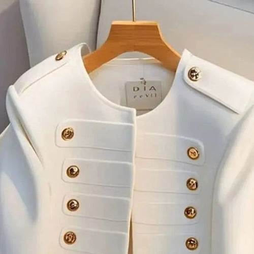 Veste Femme Court Blanc Boutons Dorés Double Rangée