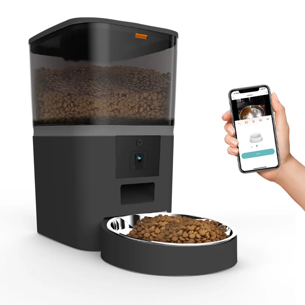 Distributeur automatique de nourriture pour chat ZYfeeder, 4 L, noir avec caméra et bol