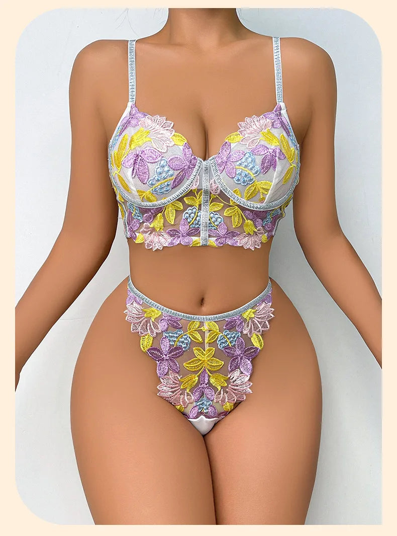 Les Secrets de Léa Ensemble Soutien-Gorge Transparent Maille Fleurie Dos Nu