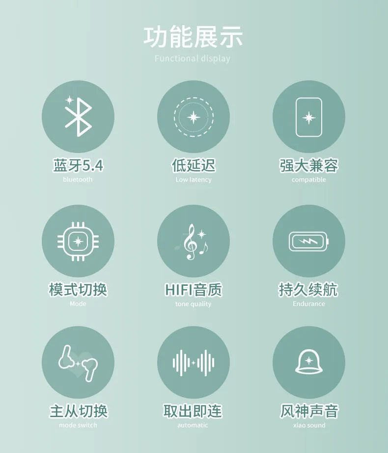 Venti Casque Bluetooth 5.4 Turquoise Genshin Impact Cosplay