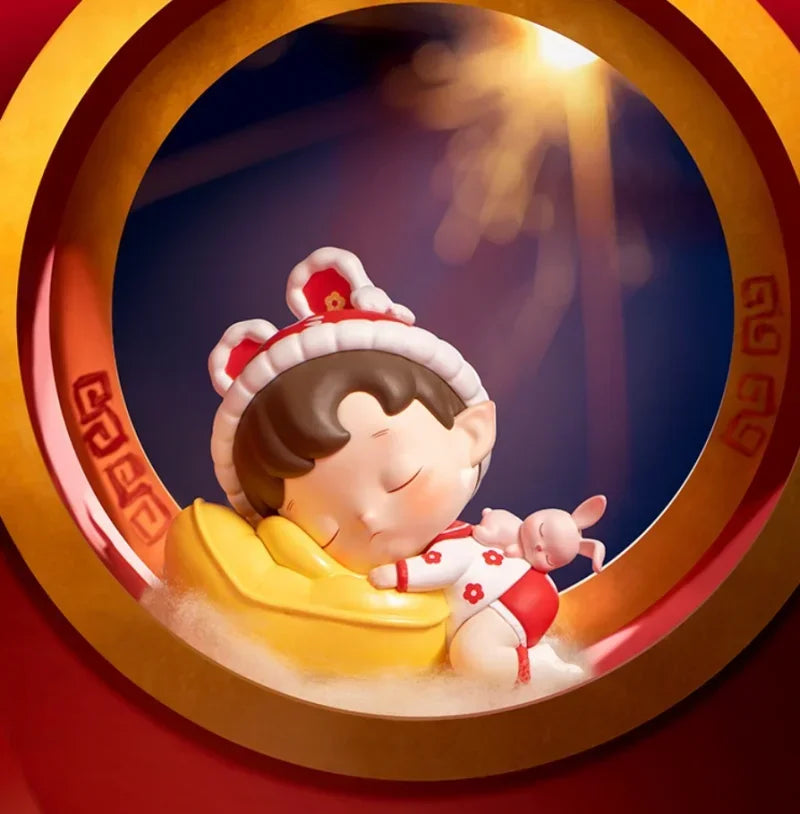 Pop Mart Figurine Kawaii PVC Marron Noeud Chinois Rouge