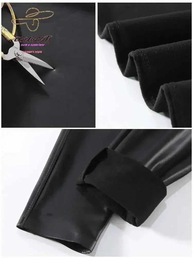 Leggings Cuir PU Noir Taille Haute Serpent