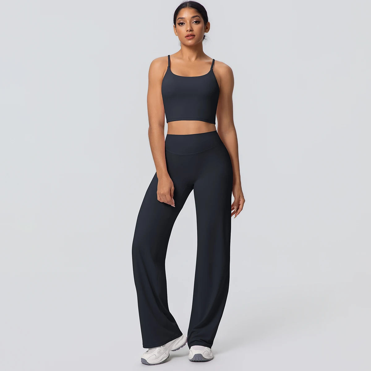Ensemble Sport Femme Bleu Clair Dos Nu Bretelles Pantalon Taille Haute