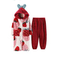 Pyjama d’hiver polaire à capuche motif fraise – robe et pantalon