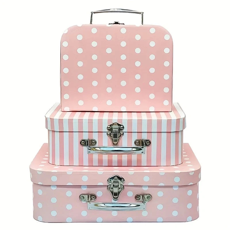 Coffret Cadeau Carton Vintage Pois et Rayures 3 Pièces