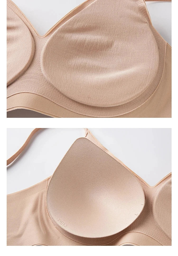 SuyaDream Soutien-Gorge Sans Couture 3/4 Tasses Beige Soie Doublure
