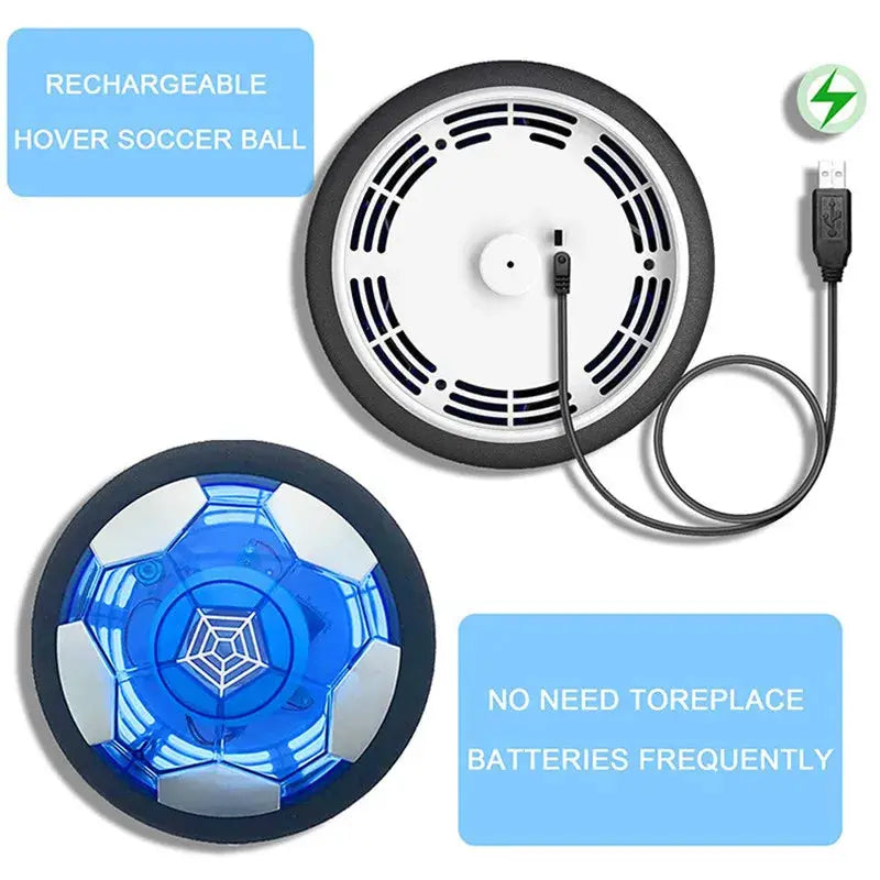 Ballon de football électrique rechargeable pour enfants; disque LED bleu et câble USB, ensemble 2 pièces