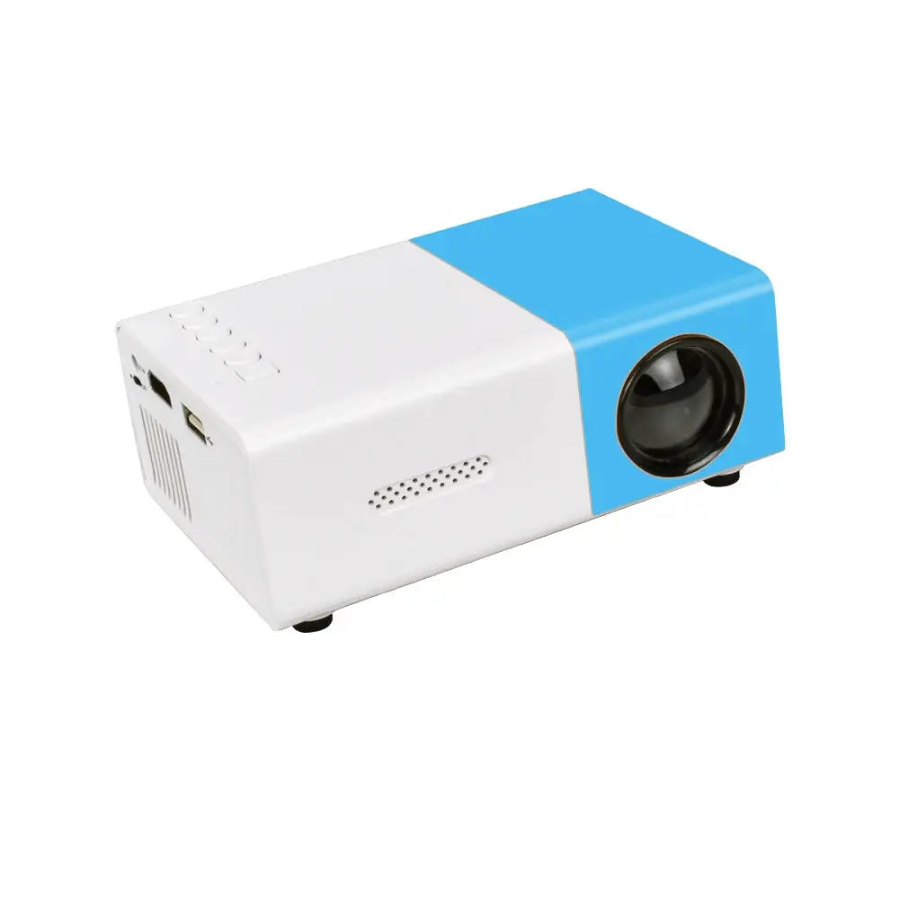 Mini projecteur LED portable Salange, petit vidéoprojecteur blanc avec panneau bleu et objectif frontal