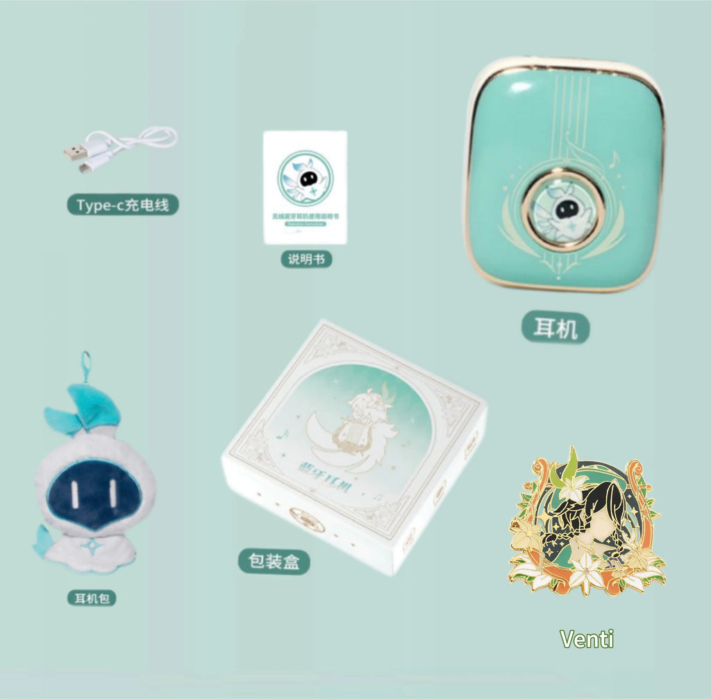Venti Casque Bluetooth 5.4 Turquoise Genshin Impact Cosplay