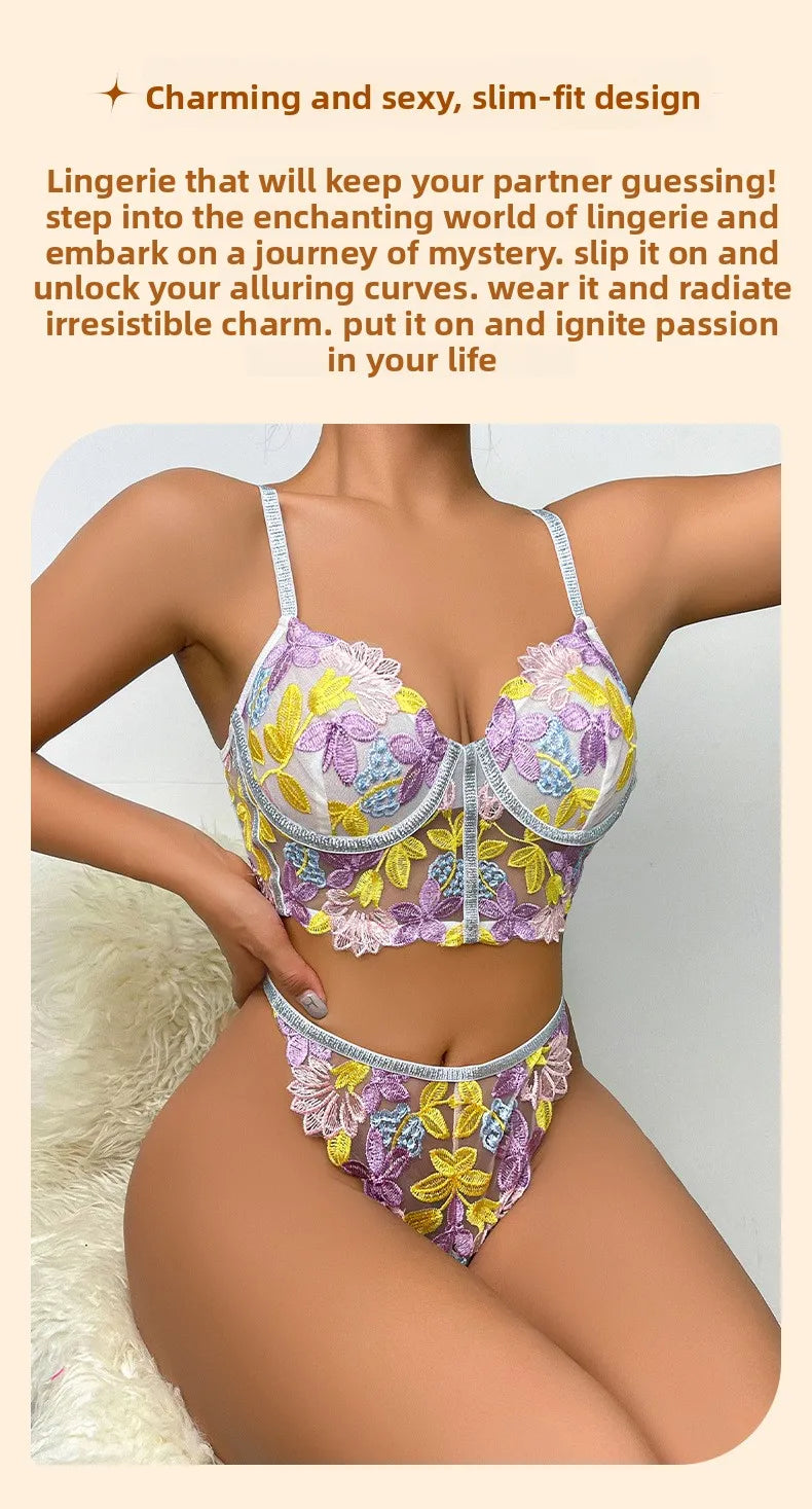 Les Secrets de Léa Ensemble Soutien-Gorge Transparent Maille Fleurie Dos Nu