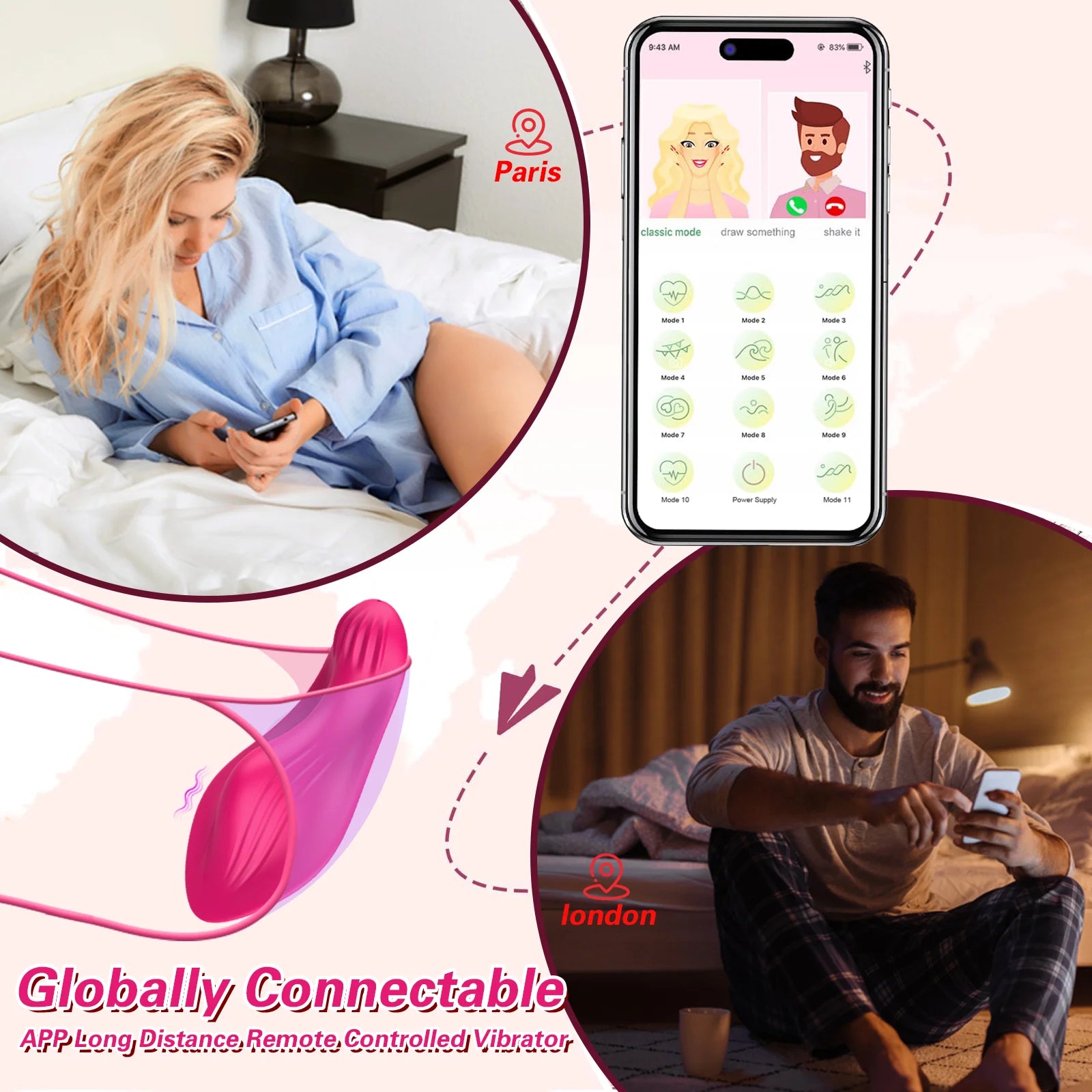 Vibromasseur Papillon Portable Télécommande Via Application Contrôle À Distance Pour Clitoris Et Point G Solo Ou À Deux by LSDLBoutique