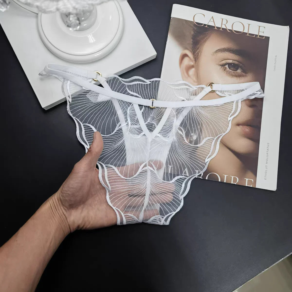 Moyisu Culotte Dentelle Transparente Noire Ultra Fine Taille Basse