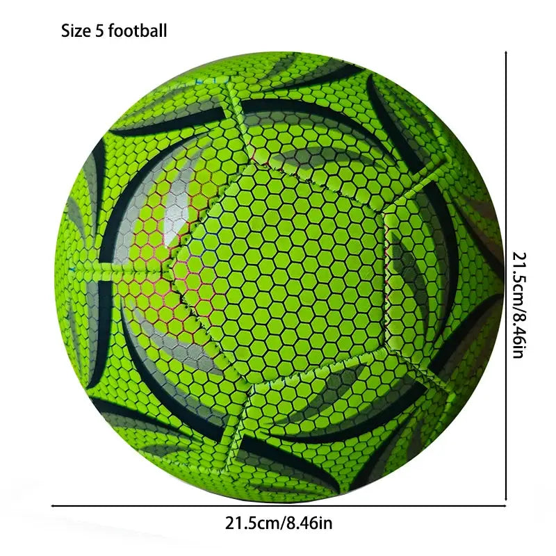Ballon de football taille 5 brillant vert fluo, motif hexagonal; durable pour entraînement intérieur et extérieur, LSDLBoutique.