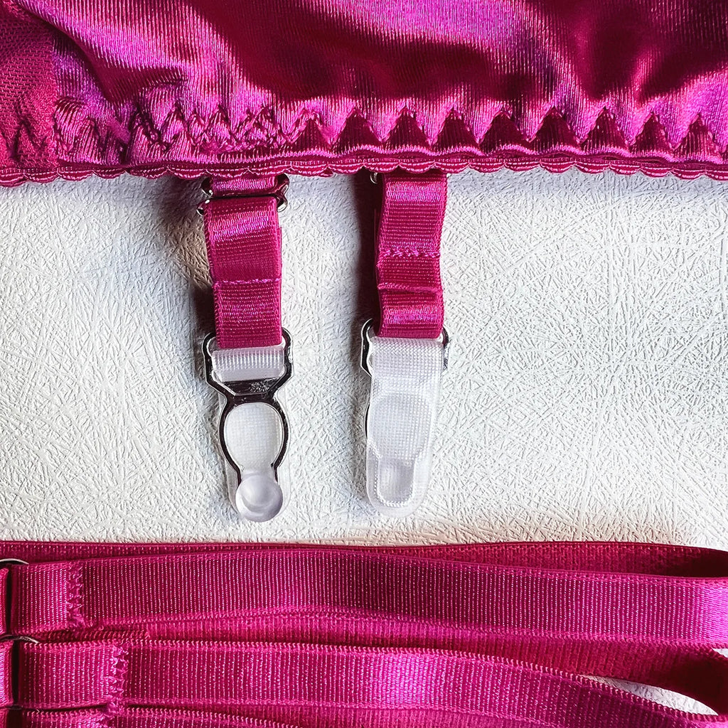 Ellolace Lingerie Satin Fin Dentelle Rouge 5Pièces