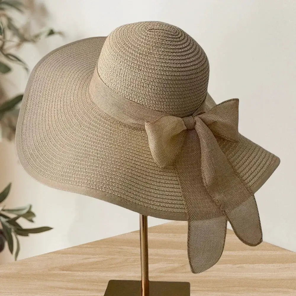 Chapeau de plage en paille à grand bord et nœud décoratif - LSDLBoutique