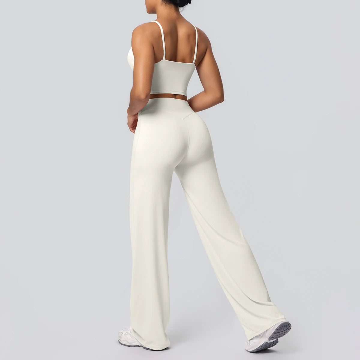 Ensemble Sport Femme Bleu Clair Dos Nu Bretelles Pantalon Taille Haute