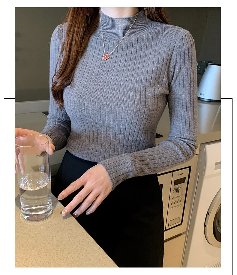 Haut Femme Col Mi-Haut Thermique Tricot Base Beige Polyester Viscose