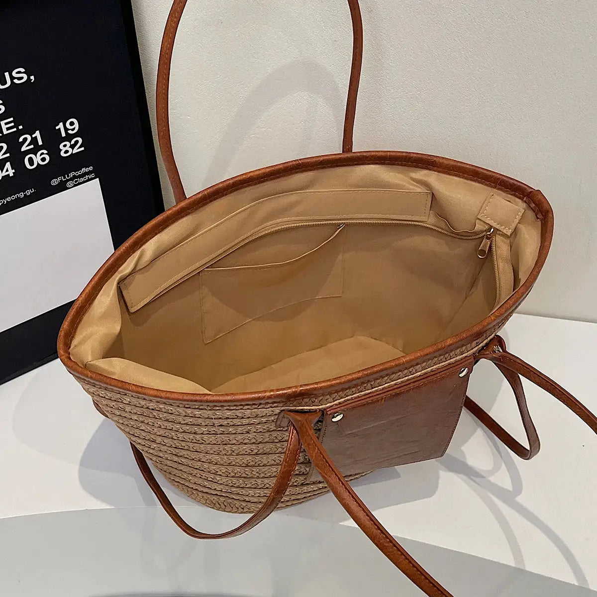 Sac cabas de plage en paille tressée