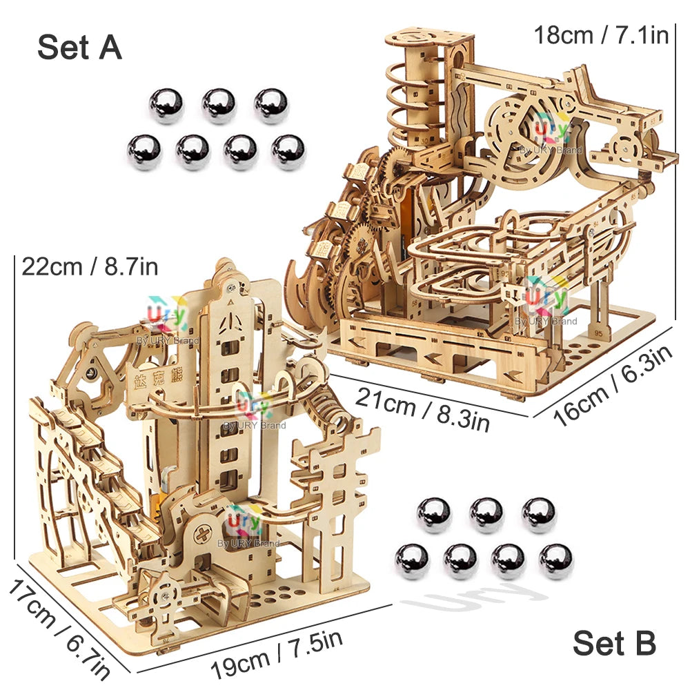 Ury – puzzle 3D en bois, dispositif de piste de catapulte électrique, ensemble de course en marbre, modèle mécanique, labyrinthe scientifique, assemblage de 7 boules, cadeau pour enfants by LSDLBoutique.ch