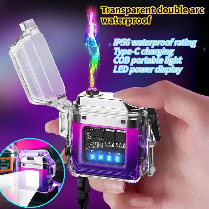 Briquet Électronique Transparent Double Arc Étanche USB