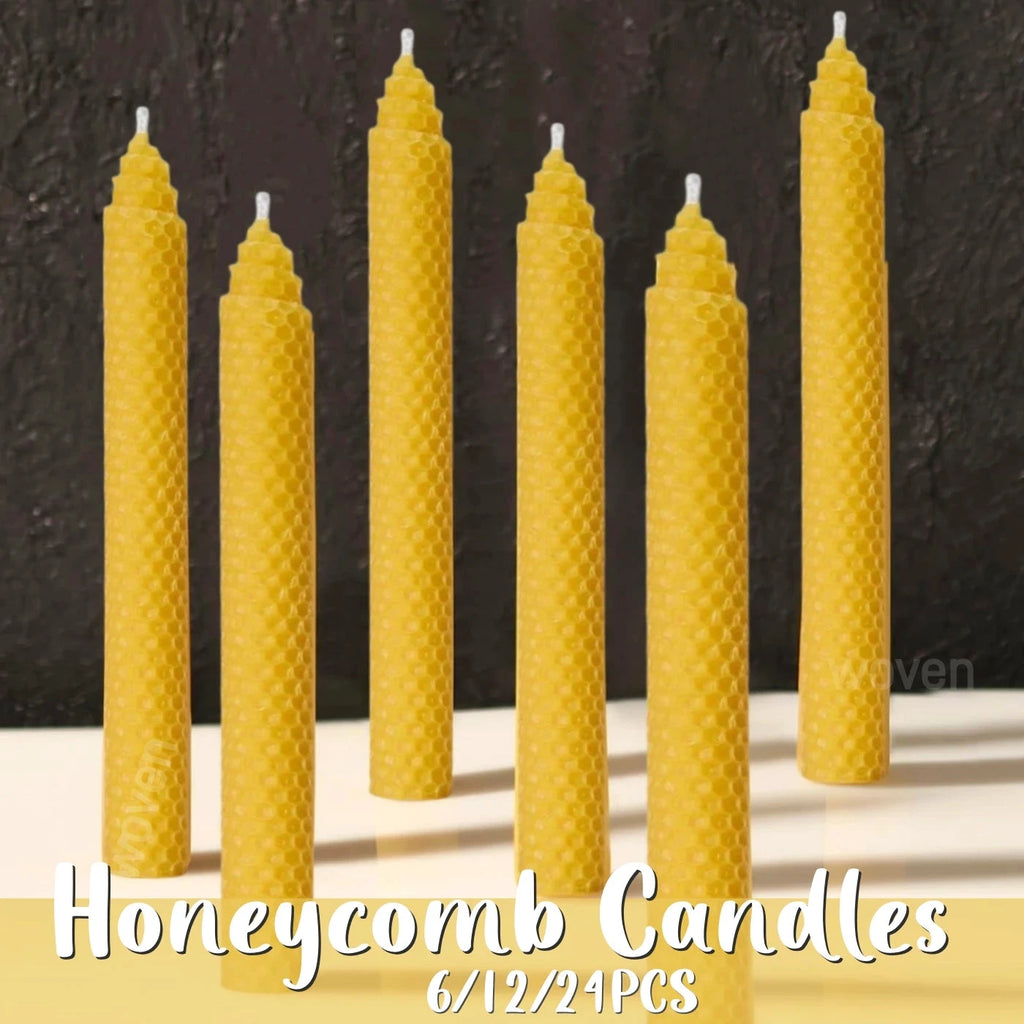 Bougies Coniques Cire d’Abeille Nid d’Abeille Beige Fait Main