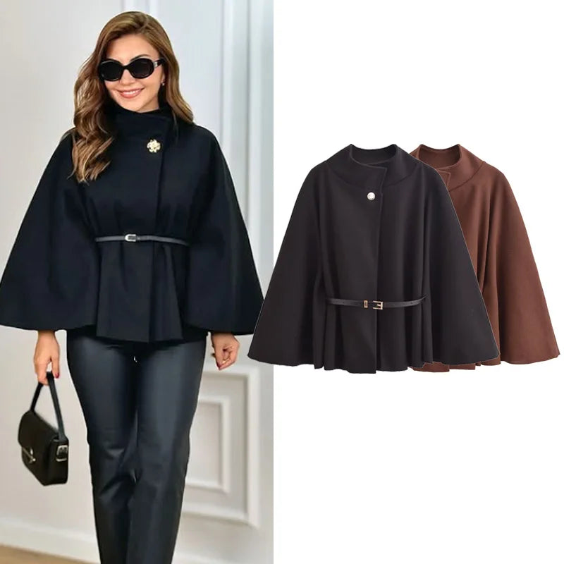 HXAO Cape Manteau Oversize Noire à Manches Larges Évasées