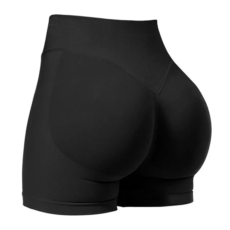 Short de sport Wendy sans couture noir, taille haute, coupe moulante