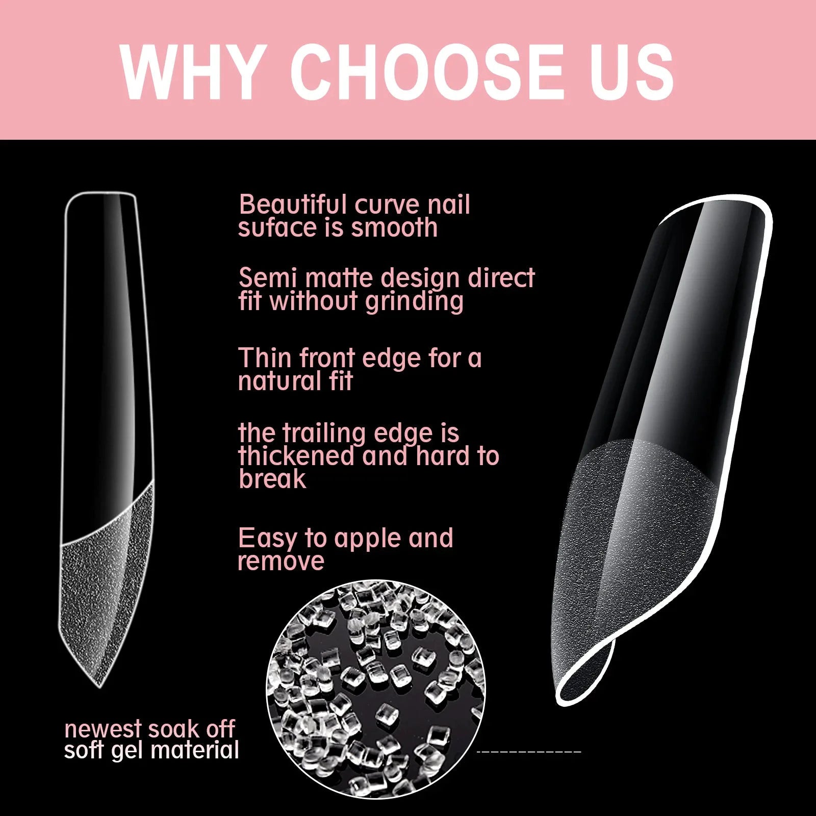 600 pièces pointes d'ongles en Gel souple, pointes d'ongles en acrylique transparent demi-matte pointes de faux ongles pré-forme pour outils de manucure d'extension d'ongle by LSDLBoutique.ch