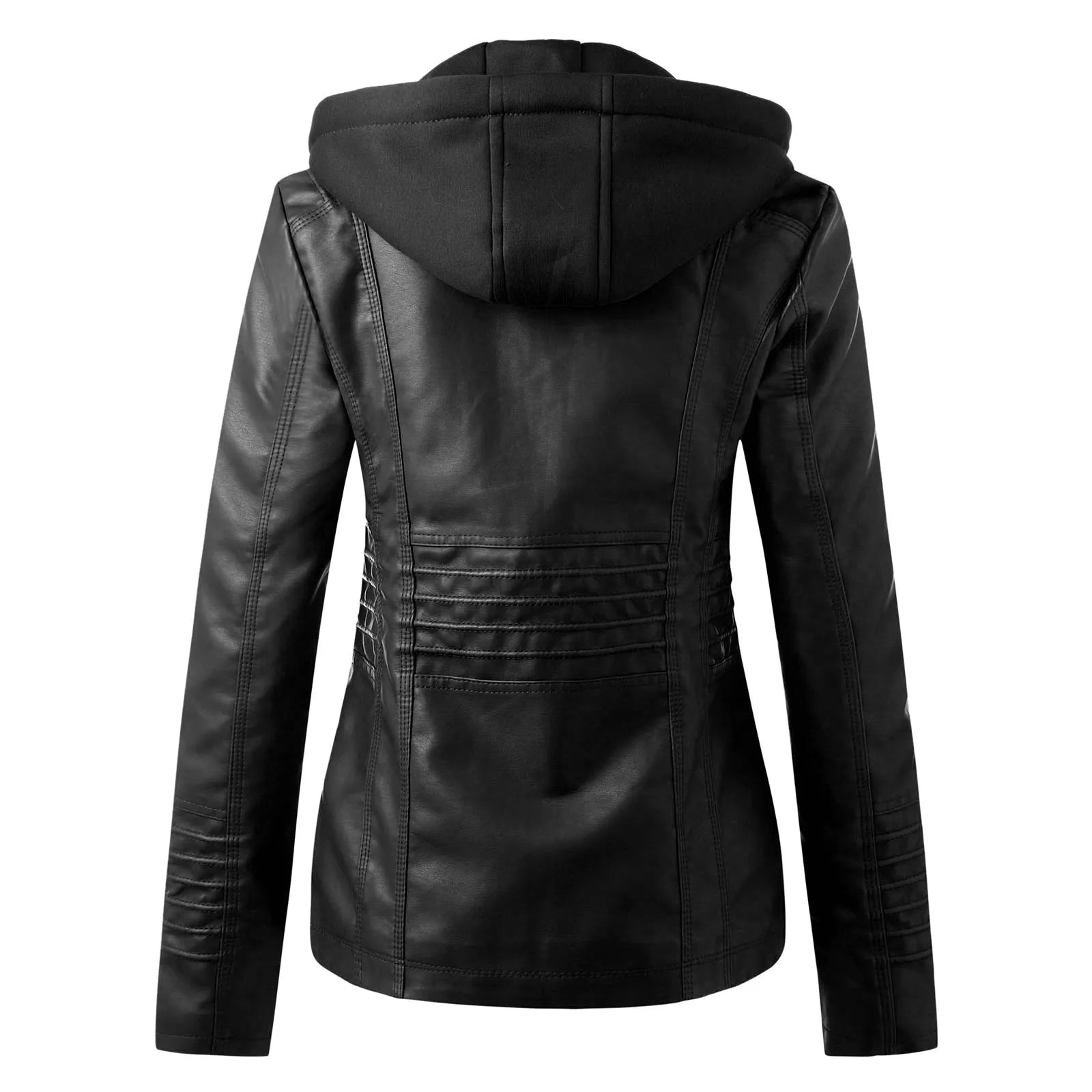 SITMCF Veste Moto Femme PU Cuir À Capuche Fermeture Éclair