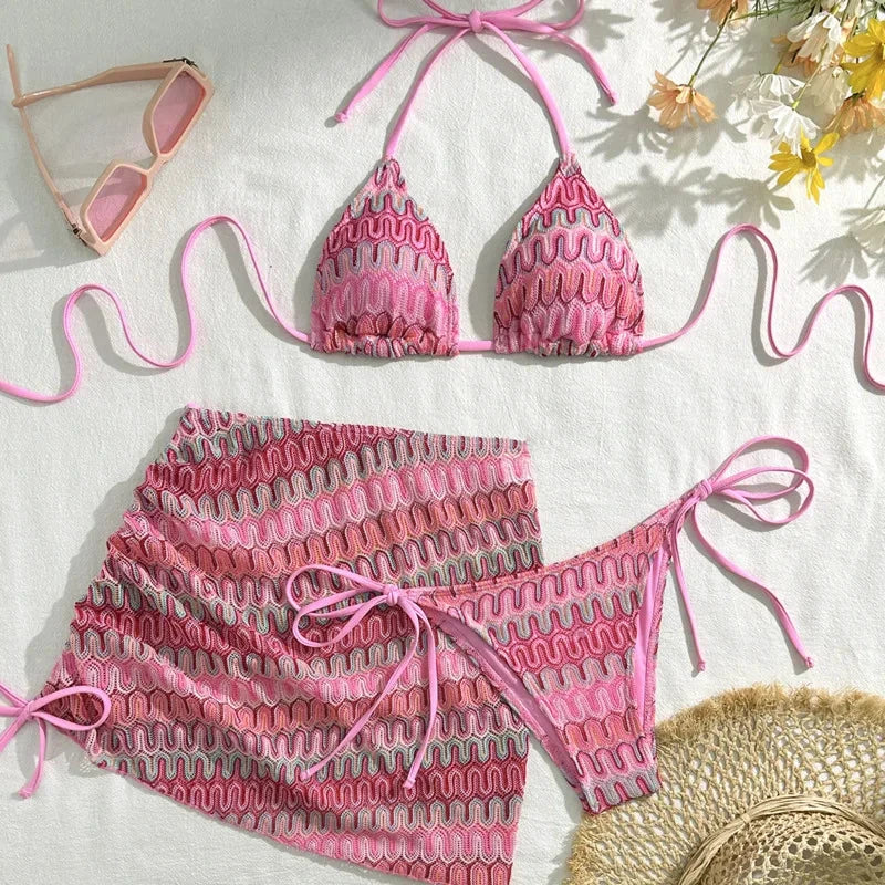 Les Secrets de Léa – Bikini trois pièces motif géométrique – Sweety