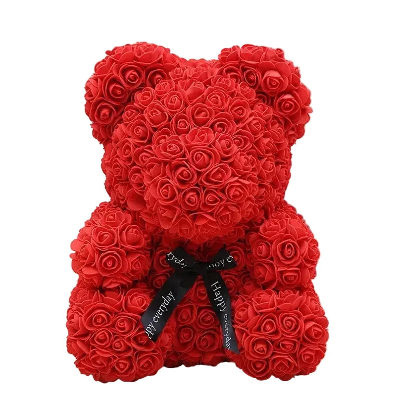 Ourson en roses éternelles avec boîte – 40 cm
