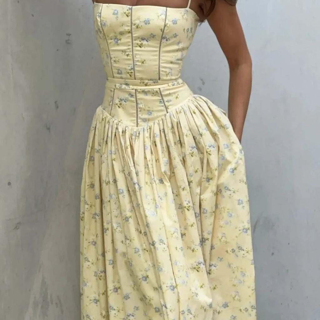 Mingmingxi Summer Elegant Floral Print Dress 2025 New Arrivals Spaghetti Strap Flared Maxi Vacation Party Dresses for Women