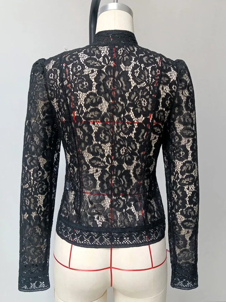 Tossy Chemise Dentelle Imprimée Transparente Écru Manches Longues