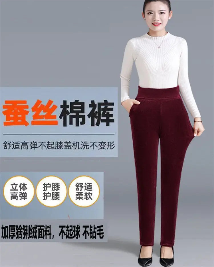 Fjadt Leggings Velours Doré Taille Haute Élastiques