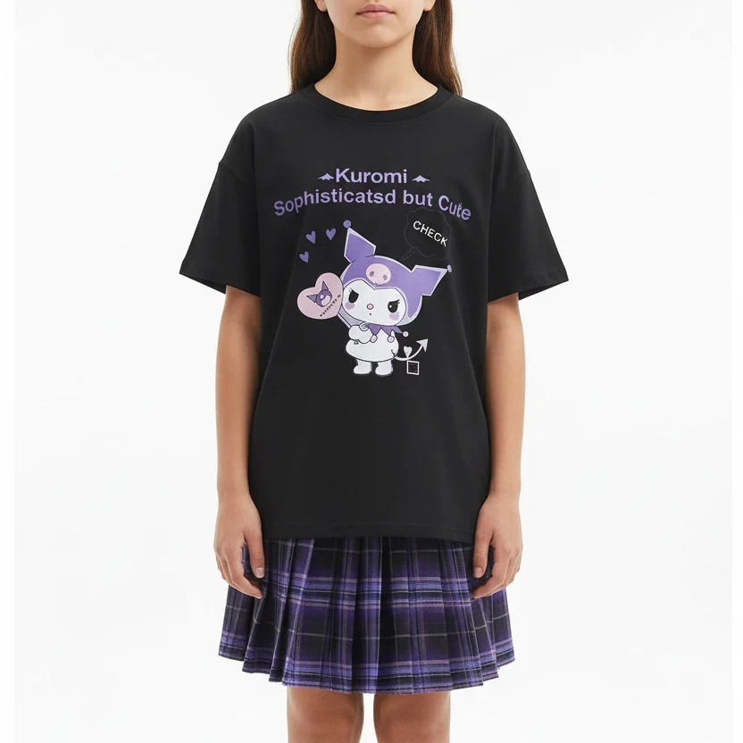 Ensemble cosplay Kuromi enfant – T-shirt et jupe violette