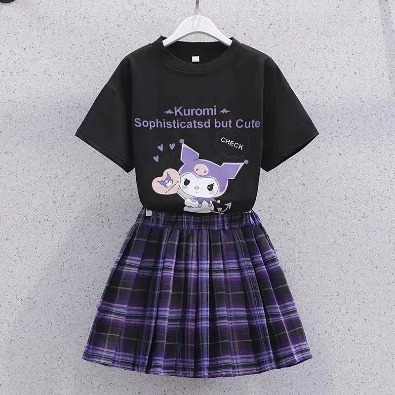 Ensemble cosplay Kuromi enfant – T-shirt et jupe violette