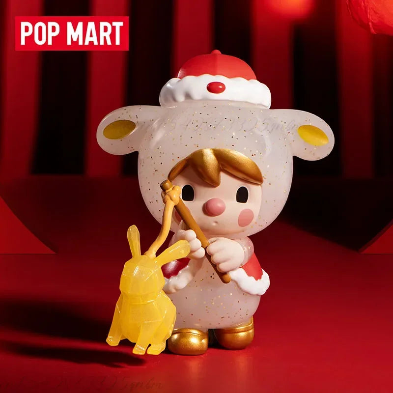 Pop Mart Figurine Kawaii PVC Marron Noeud Chinois Rouge
