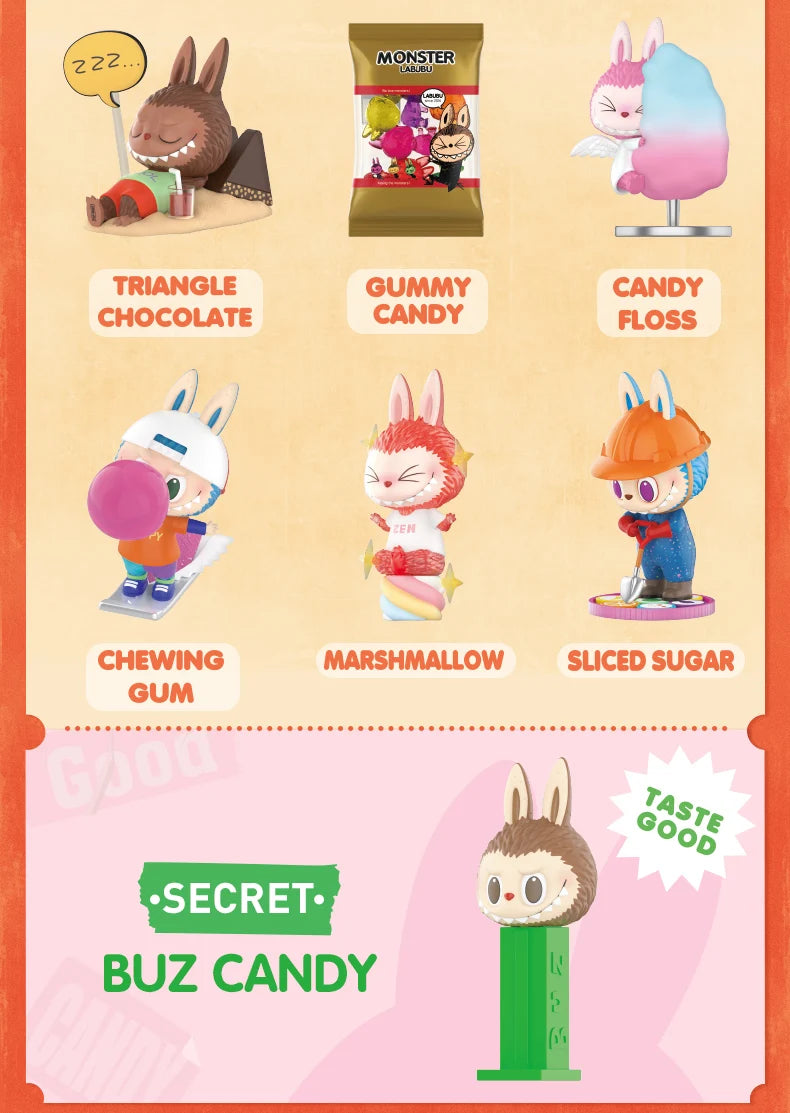 Pop Mart Labubu Figurine Monstres Bonbons PVC Rose Bleu