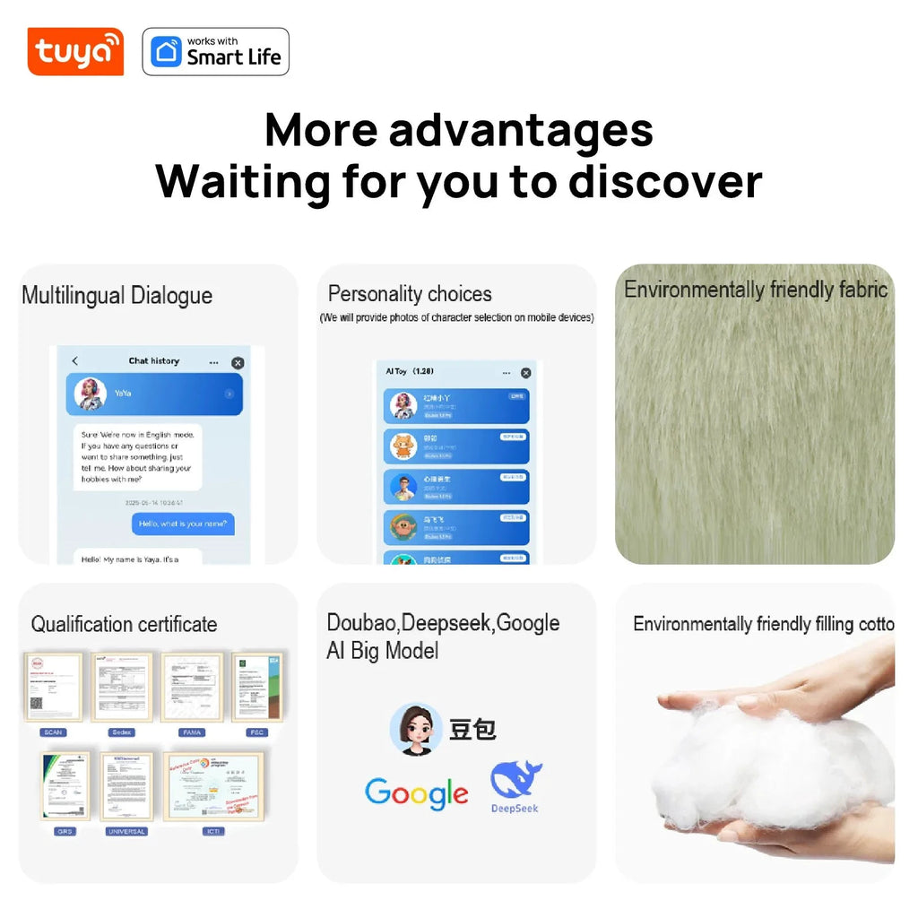 BOBO Gris Robot Peluche AI Yeux LED Commande Vocale USB