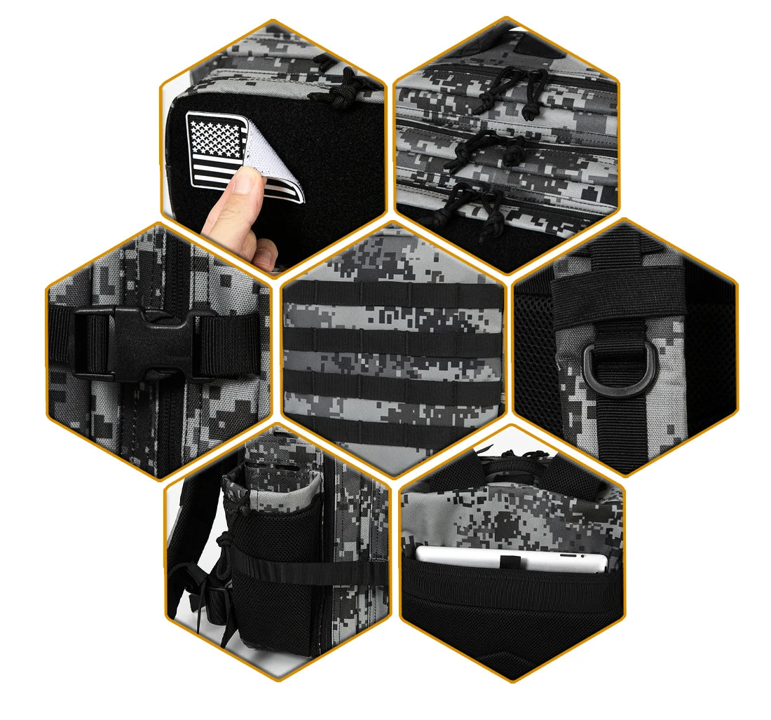 DulBackpack Sac à Dos MOLLE Gris Camouflage 45L