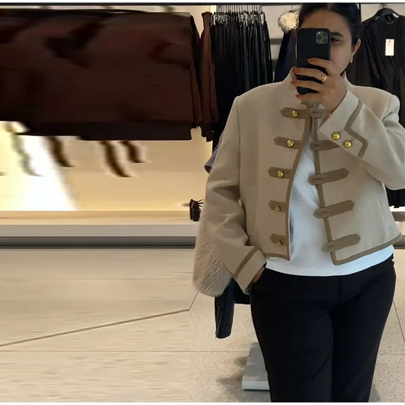 Nonen Veste Pilote Femme Polyester Marron Fermeture Éclair Revers Ample