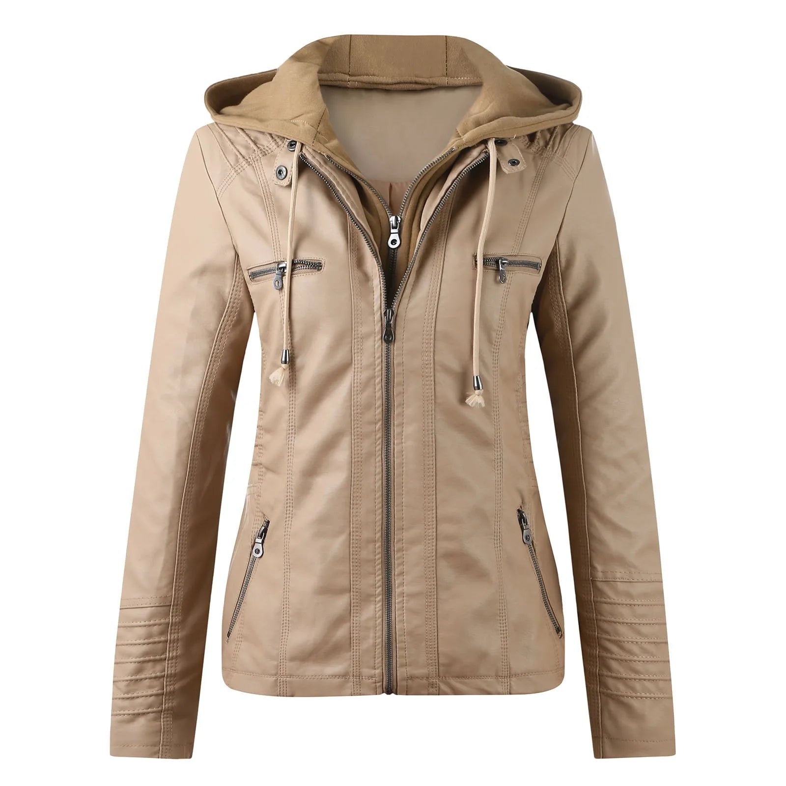 SITMCF Veste Moto Femme PU Cuir À Capuche Fermeture Éclair
