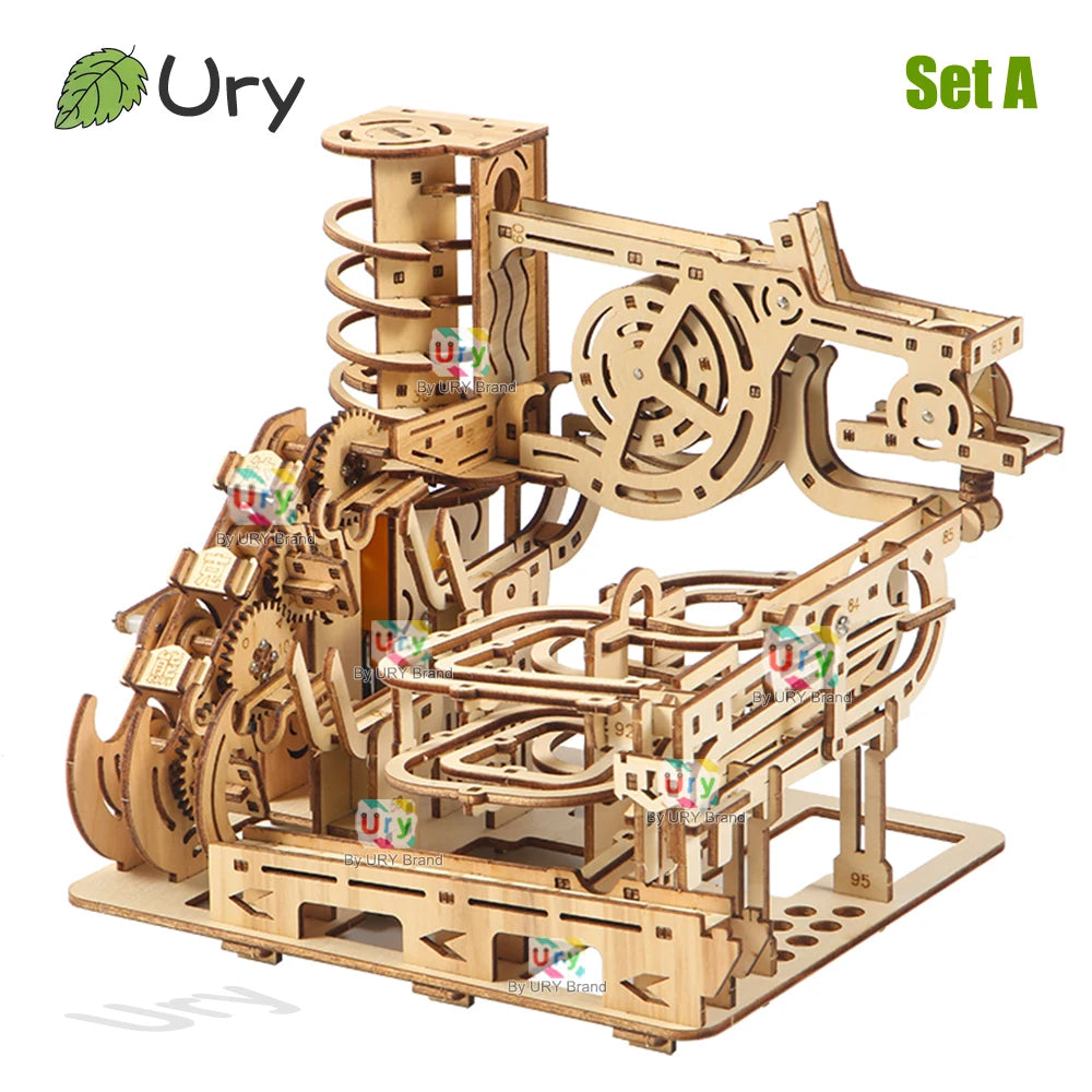 Ury – puzzle 3D en bois, dispositif de piste de catapulte électrique, ensemble de course en marbre, modèle mécanique, labyrinthe scientifique, assemblage de 7 boules, cadeau pour enfants by LSDLBoutique.ch